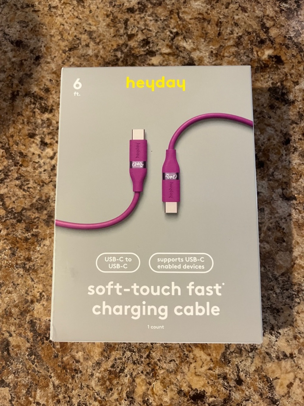 heyday Purple USB-C to USB-C Soft-Touch Charging Cable